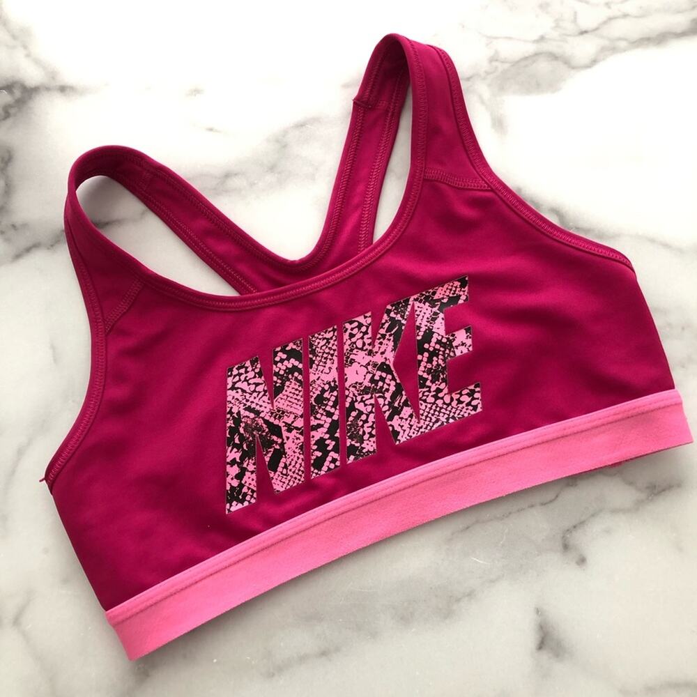 Nike Dri-Fit snake print logo pink fuchsia magenta racerback sports bra
